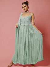 Sage Green Chikankari Anarkali Kurta Set (Set of 3)